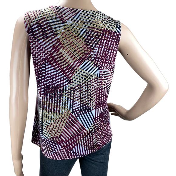 Jones Studio Separates Women's Geometric Stripes Pleated Sleeveless Tank Blouse - Picture 5 of 5